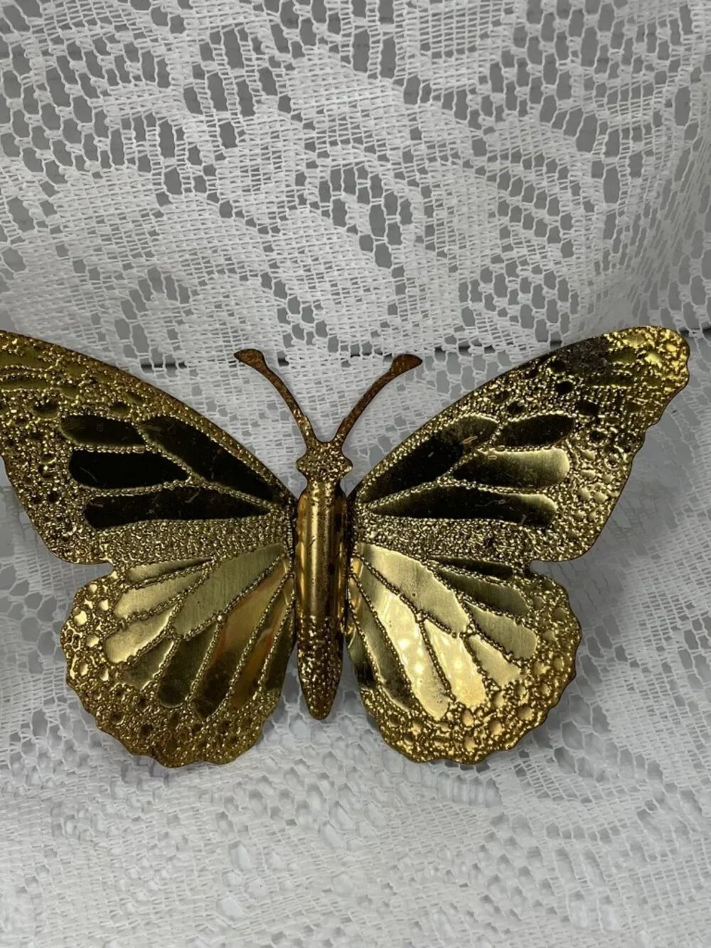 Set of 2 VTG Home Interiors Gold Tone Metal Tin 3D Butterfly Wall Decor MCM Boho